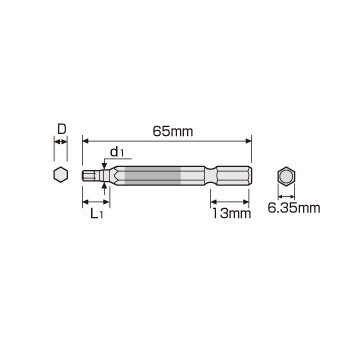 ACHX-3065 六角レンチカラービット 1本組 対辺3×65