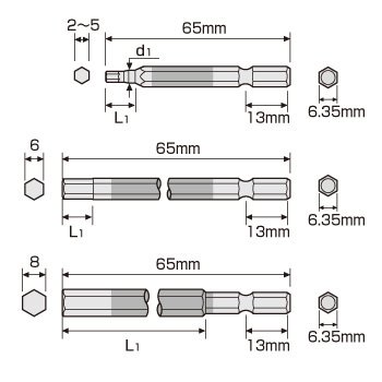 ACHX4-65L 六角レンチカラービット 4本組