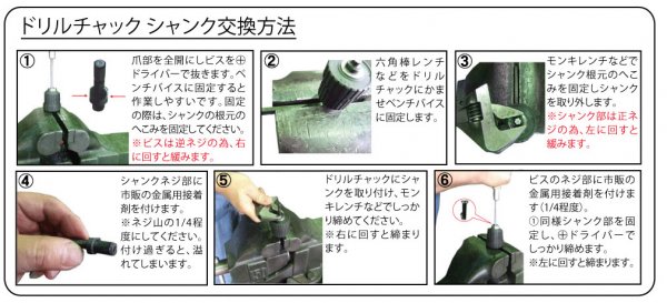 ドリルチャック用替えシャンク(ビス付き)