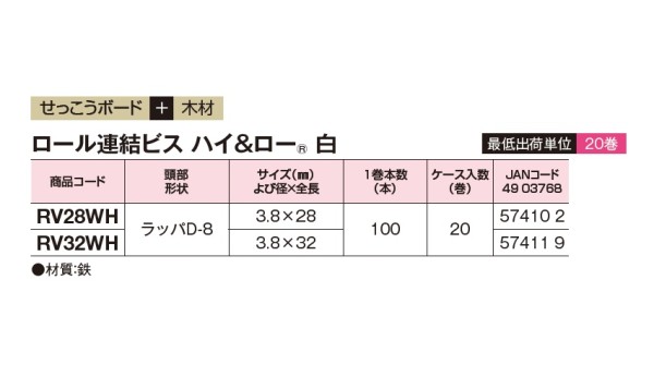 ロール連結ビス ハイ&ロー 白